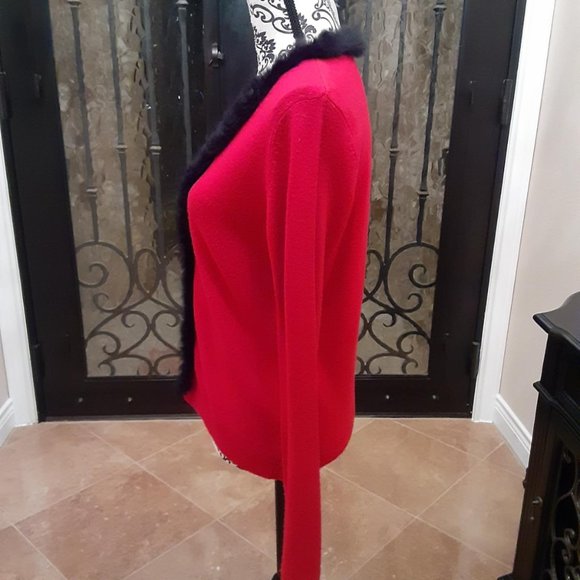 C.L.C Red/Blk Rabbit trim Sweater - Picture 3 of 8